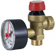 Valvola di sicurezza 1/2 x 1/2 ordinaria, attacco maschio con manometro. Valvola di sicurezza 1/2 x 1/2 ordinaria, attacco maschio con manometro.